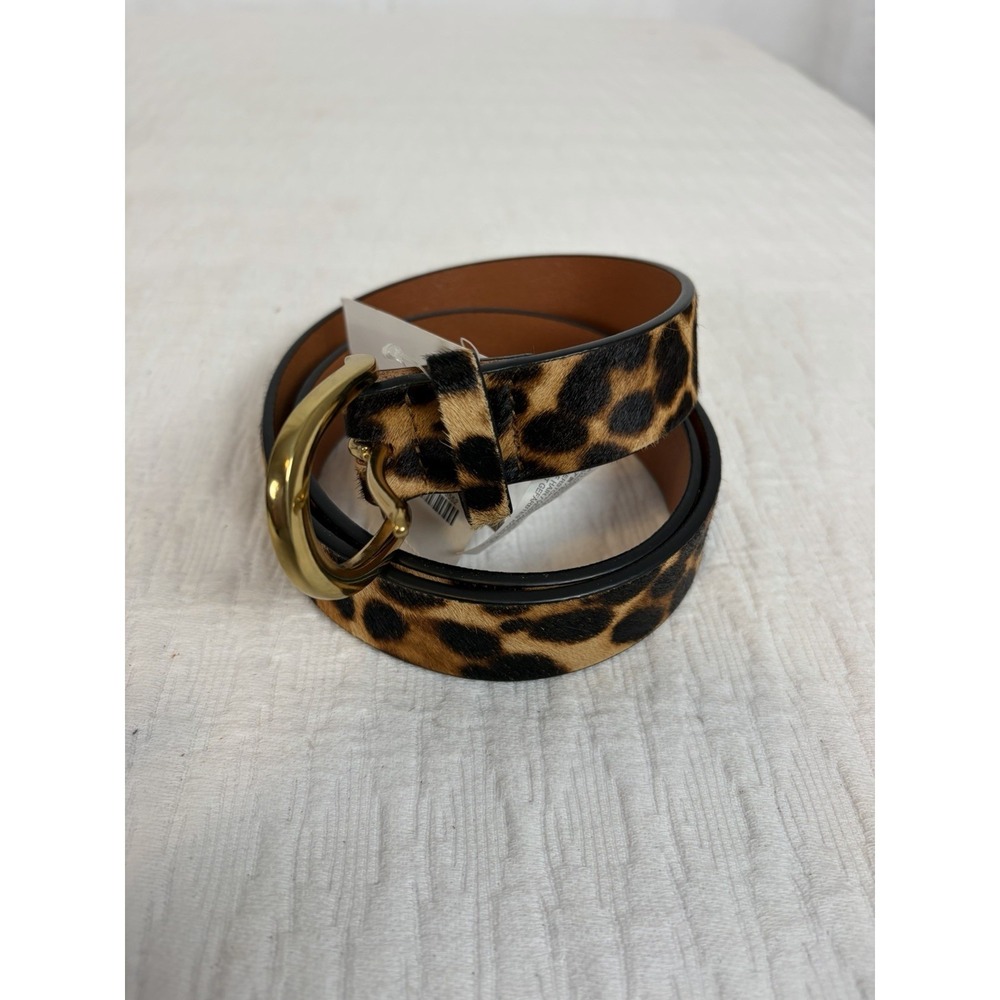 NWT!! J.Crew Women Leopard Print Haircalf Leather Belt Gold Buckle, Size XSmall